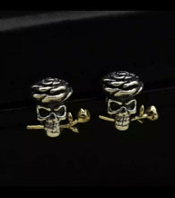 Load image into Gallery viewer, One pair 925 Sterling Silver Skull With Gold Colour Rose Earrings