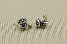 Load image into Gallery viewer, One pair 925 Sterling Silver Skull With Gold Colour Rose Earrings