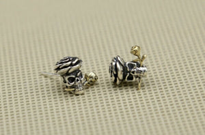 One pair 925 Sterling Silver Skull With Gold Colour Rose Earrings