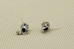 One pair 925 Sterling Silver Skull With Gold Colour Rose Earrings