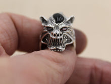 Load image into Gallery viewer, Solid 925 Hallmarked Sterling Silver Large Wolf Head Ring With Red CZ Eyes