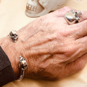 Heavy  Sterling Silver Skull Bangle