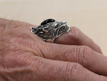 Load image into Gallery viewer, Solid 925 Hallmarked Sterling Silver Large Wolf Head Ring With Red CZ Eyes