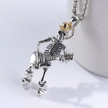 Load image into Gallery viewer, 925 Hallmarked  Sterling Silver Skull Skeleton With Guitar Pendant Necklace