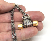 Load image into Gallery viewer, Hallmarked 925 Silver Barbell Dumbbell Necklace With 60cm Silver Chain