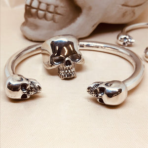 Heavy  Sterling Silver Skull Bangle