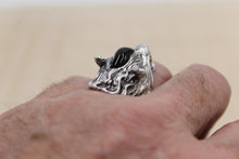 Load image into Gallery viewer, Solid 925 Hallmarked Sterling Silver Large Wolf Head Ring With Red CZ Eyes