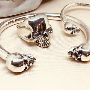 Heavy  Sterling Silver Skull Bangle