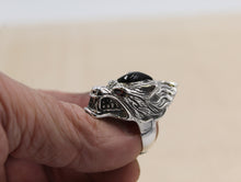 Load image into Gallery viewer, Solid 925 Hallmarked Sterling Silver Large Wolf Head Ring With Red CZ Eyes