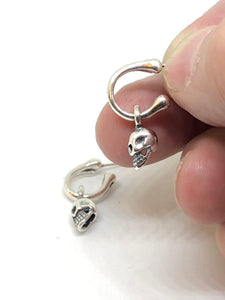 925 Silver Skull & Bone Hoop Earrings 1 Pair