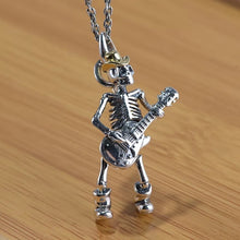 Load image into Gallery viewer, 925 Hallmarked  Sterling Silver Skull Skeleton With Guitar Pendant Necklace