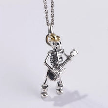 Load image into Gallery viewer, 925 Hallmarked  Sterling Silver Skull Skeleton With Guitar Pendant Necklace