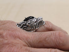 Load image into Gallery viewer, Solid 925 Hallmarked Sterling Silver Large Wolf Head Ring With Red CZ Eyes