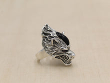 Load image into Gallery viewer, Solid 925 Hallmarked Sterling Silver Large Wolf Head Ring With Red CZ Eyes