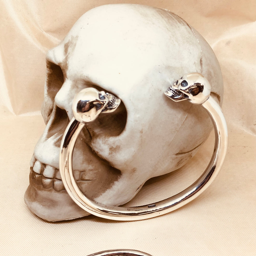 Heavy  Sterling Silver Skull Bangle