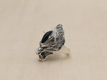 Load image into Gallery viewer, Solid 925 Hallmarked Sterling Silver Large Wolf Head Ring With Red CZ Eyes