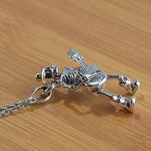 Load image into Gallery viewer, 925 Hallmarked  Sterling Silver Skull Skeleton With Guitar Pendant Necklace