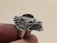 Load image into Gallery viewer, Solid 925 Hallmarked Sterling Silver Large Wolf Head Ring With Red CZ Eyes