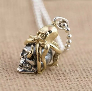 925 Hallmarked Sterling Silver Skull & Gold Colour Octopus Head Pendant