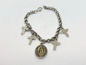 925 Hallmarked Silver Mens Ladies Cross Charm Belcher Bracelet