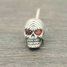 Load image into Gallery viewer, One pair 925 Sterling Silver Skull With Red Stone Eyes Earrings