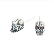 Load image into Gallery viewer, One pair 925 Sterling Silver Skull With Red Stone Eyes Earrings