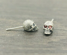 Load image into Gallery viewer, One pair 925 Sterling Silver Skull With Red Stone Eyes Earrings