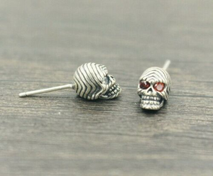 One pair 925 Sterling Silver Skull With Red Stone Eyes Earrings