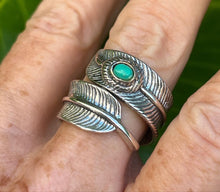 Load image into Gallery viewer, Hallmarked 925 Silver Feather leaf Ring with Red, Blue or Turquoise stone