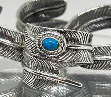 Load image into Gallery viewer, Hallmarked 925 Silver Feather leaf Ring with Red, Blue or Turquoise stone