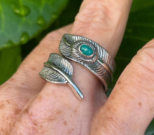 Load image into Gallery viewer, Hallmarked 925 Silver Feather leaf Ring with Red, Blue or Turquoise stone