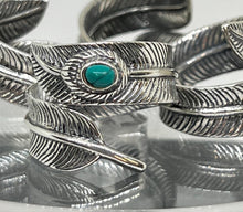 Load image into Gallery viewer, Hallmarked 925 Silver Feather leaf Ring with Red, Blue or Turquoise stone