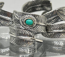 Load image into Gallery viewer, Hallmarked 925 Silver Feather leaf Ring with Red, Blue or Turquoise stone