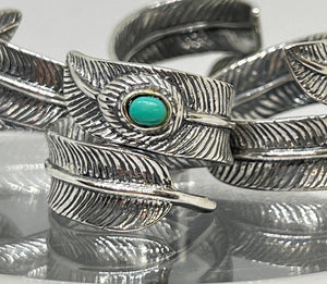 Hallmarked 925 Silver Feather leaf Ring with Red, Blue or Turquoise stone