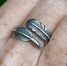 Load image into Gallery viewer, Sterling Silver 925 Leaf Feather Vintage Style Ring Adjustable P- Y