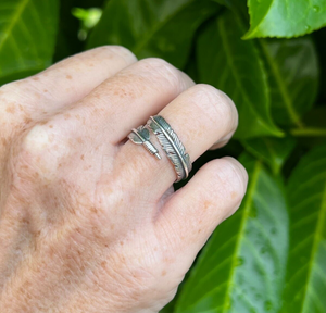 Sterling Silver 925 Leaf Feather Vintage Style Ring Adjustable P- Y