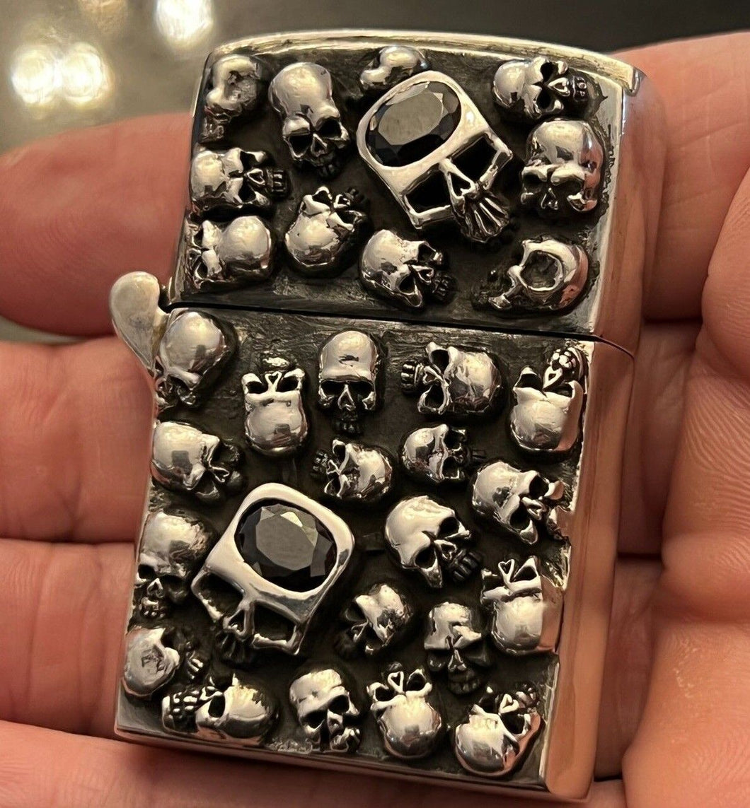 Solid 925 Sterling Silver Skull Lighter  Hallmarked