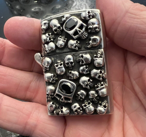 Solid 925 Sterling Silver Skull Lighter  Hallmarked