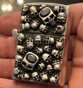 Solid 925 Sterling Silver Skull Lighter  Hallmarked