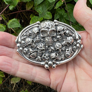 925 Sterling Silver Skulls Buckle Mens Biker Rocker Punk Belt Buckle