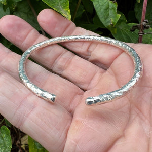 Hallmarked Sterling Silver Adjustable Round Bangle hammered One Size Bracelet