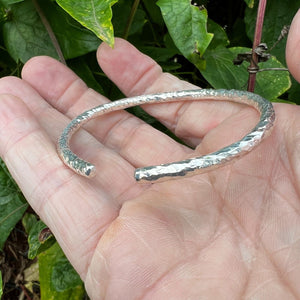 Hallmarked Sterling Silver Adjustable Round Bangle hammered One Size Bracelet