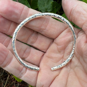 Hallmarked Sterling Silver Adjustable Round Bangle hammered One Size Bracelet