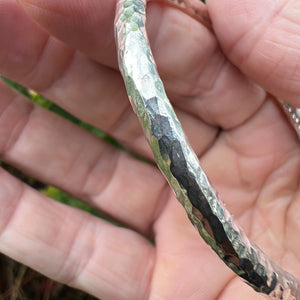 Hallmarked Sterling Silver Adjustable Round Bangle hammered One Size Bracelet