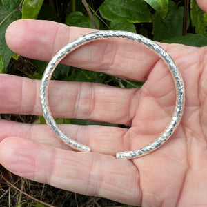 Hallmarked Sterling Silver Adjustable Round Bangle hammered One Size Bracelet