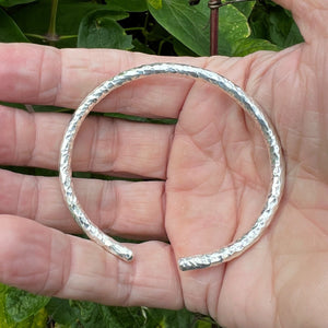 Hallmarked Sterling Silver Adjustable Round Bangle hammered One Size Bracelet