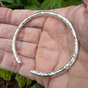 Hallmarked Sterling Silver Adjustable Round Bangle hammered One Size Bracelet