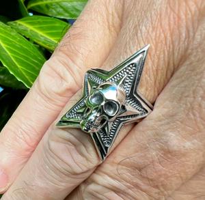 Skull Star Ring 925 Sterling Silver Sizeable N ~ U