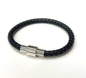 Mens or Ladies 6mm Leather Wristband Bracelet With Magnetic Clasp