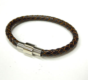 Mens or Ladies 6mm Leather Wristband Bracelet With Magnetic Clasp